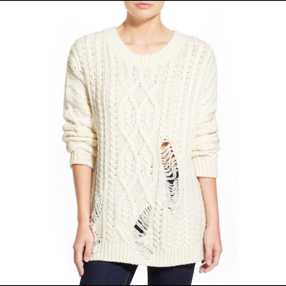 JOA Destroyed Cable knit Sweater
